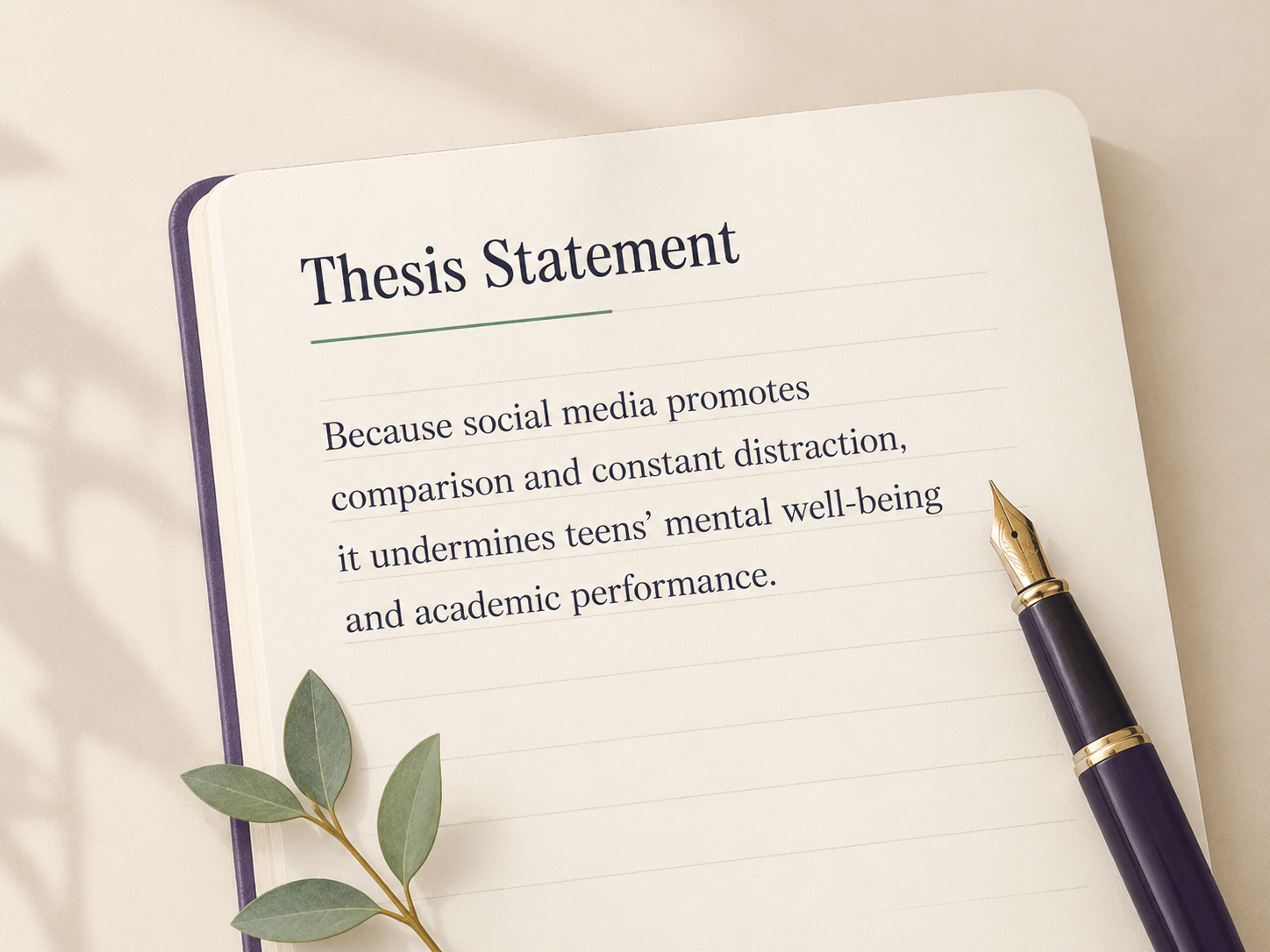 Notebook page with a thesis statement