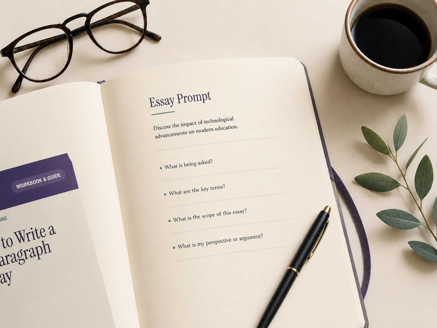 Notebook prompt notes for planning an essay